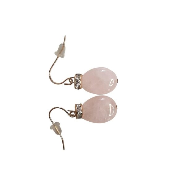 China Creation Chaps Rose Quartz Gemstone Drop Earrings with small Crystals - Picture 3 of 3